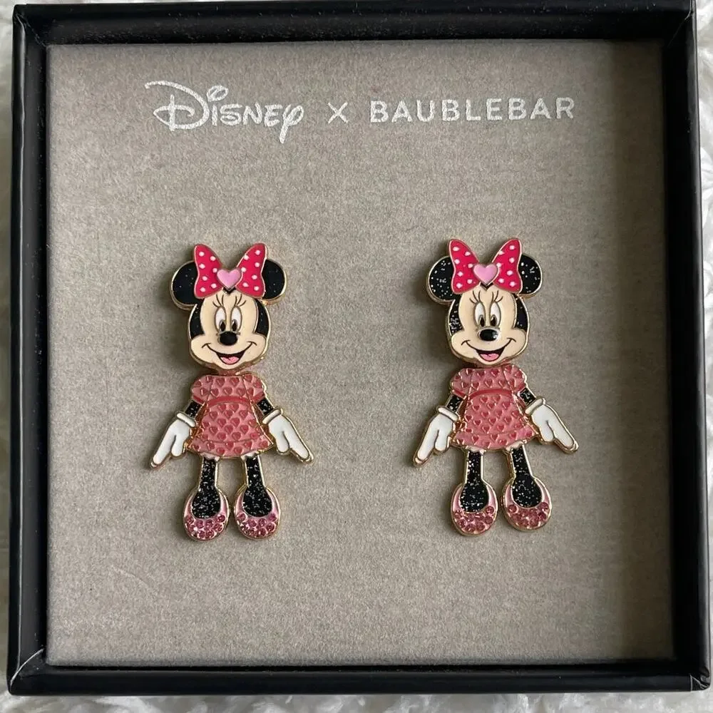 Baublebar Disney Minnie Mouse Movable Stud Earrings NEW Valentine's Hearts Pink